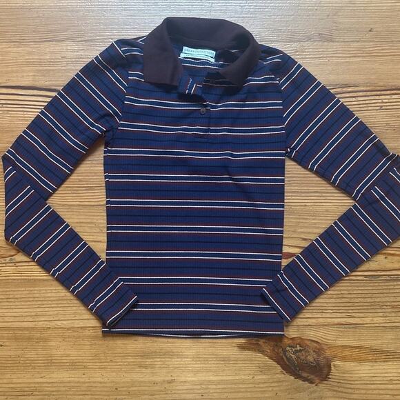 Urban Outfitters Tops - Urban Outfitters blue dark red long sleeve striped womens polo shirt SIZE S